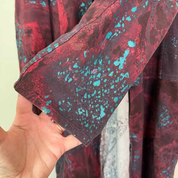 Just Cavalli by Roberto Cavalli Y2K Metallic‎ Paint Splatter Maroon Trench Coat - Picture 7 of 12